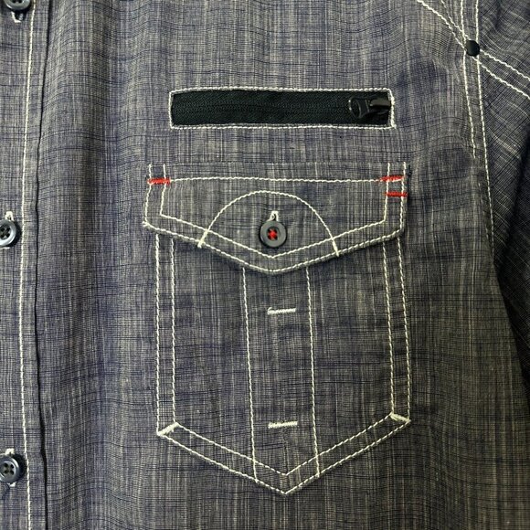 2/$30 Drill Mens Slim Fit Button Down Denim Shirt Size XL Blue Casual Skater - Picture 6 of 13